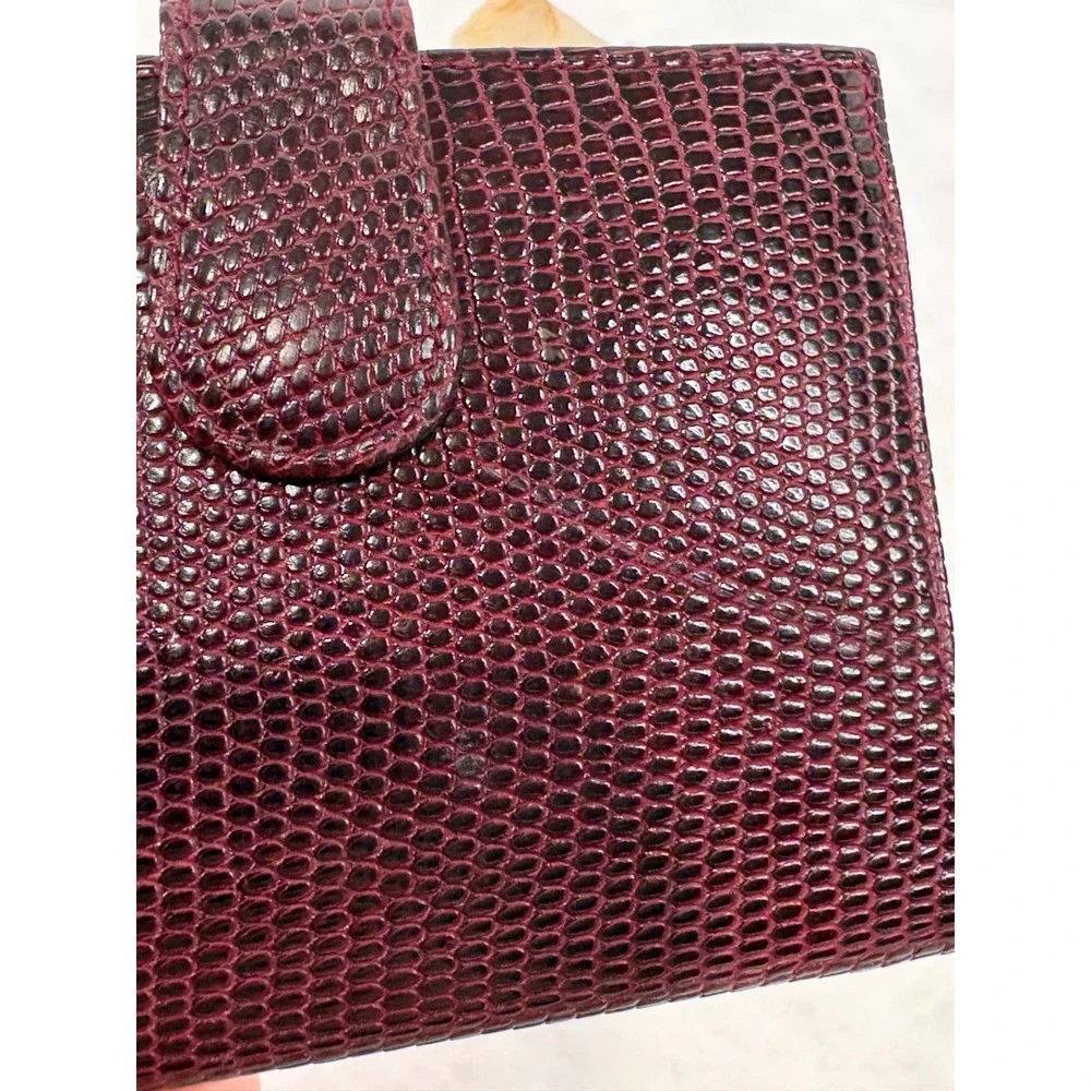 Lederer Italy Vintage Burgundy Lizard Embossed Leather Photo Card Holder Wallet